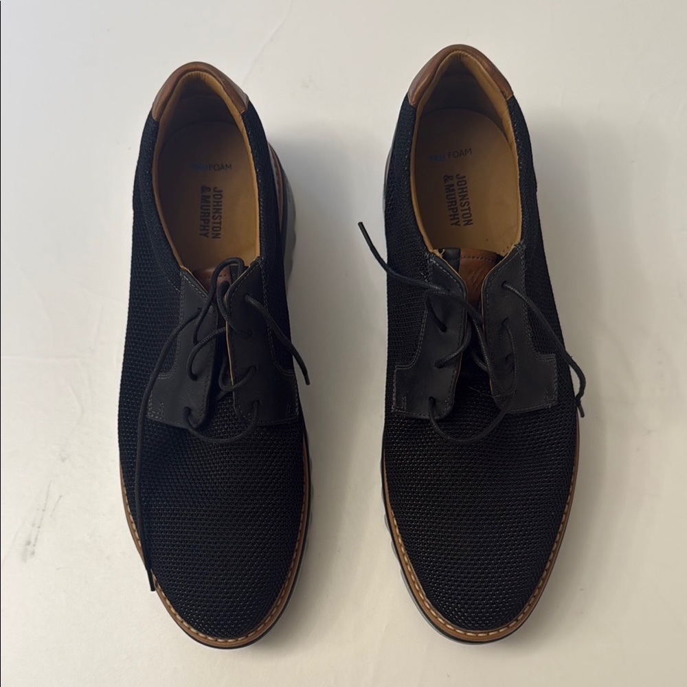 Johnston & Murphy Black Braydon Knit Plain Toe Lace-Up Design